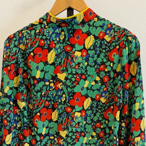 Alexis Red and Green Floral Long Sleeve Blouse Mandarin Collar Small Office - Picture 5 of 9
